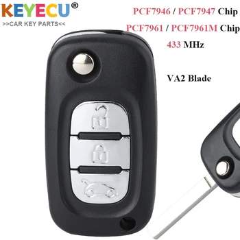 KEYECU Флип-Дистанционный Автомобильный Ключ для Renault Scenic 3 Megane 3 Clio III Fluence Twingo Kangoo Master Modus, Брелок с 3 Кнопками - 433 МГц
