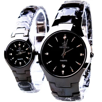 Высококачественный люксовый бренд, полностью черная пара, любовник, женщины, мужчины, кварцевые наручные часы из нержавеющей стали, водонепроницаемые часы с заводной головкой, функция