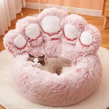 Пушистая мягкая домашняя кошка Кровать длиной в 5 пальцев Плюшевая Полноразмерная Моющаяся Спокойная кровать Пончиковая кровать Удобная кровать для сна Собаки Домик для домашних кошек