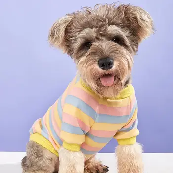 Уютная футболка для домашних животных, удобная универсальная одежда для собак с рисунком из полиэстера в полоску